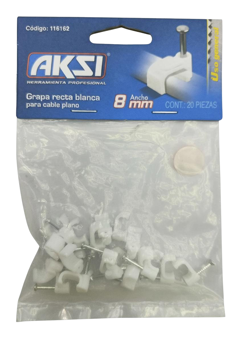 GRAPA CABLE RECT 8MM BL CLAV 20PZ AKSI