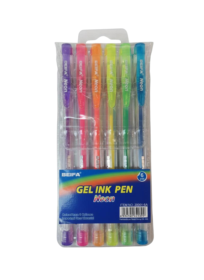 BOLIGRAFOS GEL BEIFA NEON 6 UNID