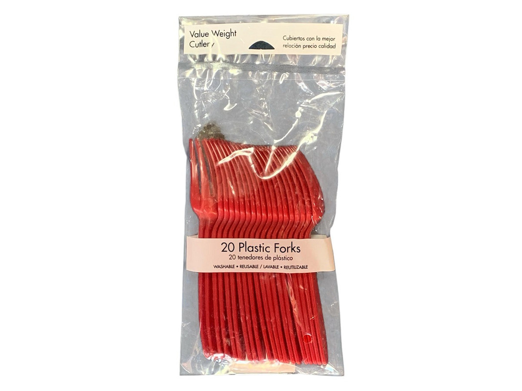 TENEDORES DE PLASTICO ROJO 20 PZ