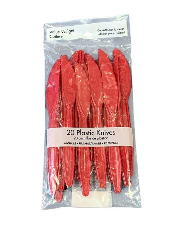 CUCHILLO PLASTICO ROJO 20 PZ