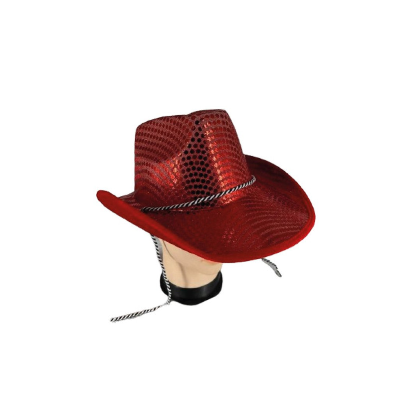 SOMBRERO VAQUERO LENTEJUELAS ROJO