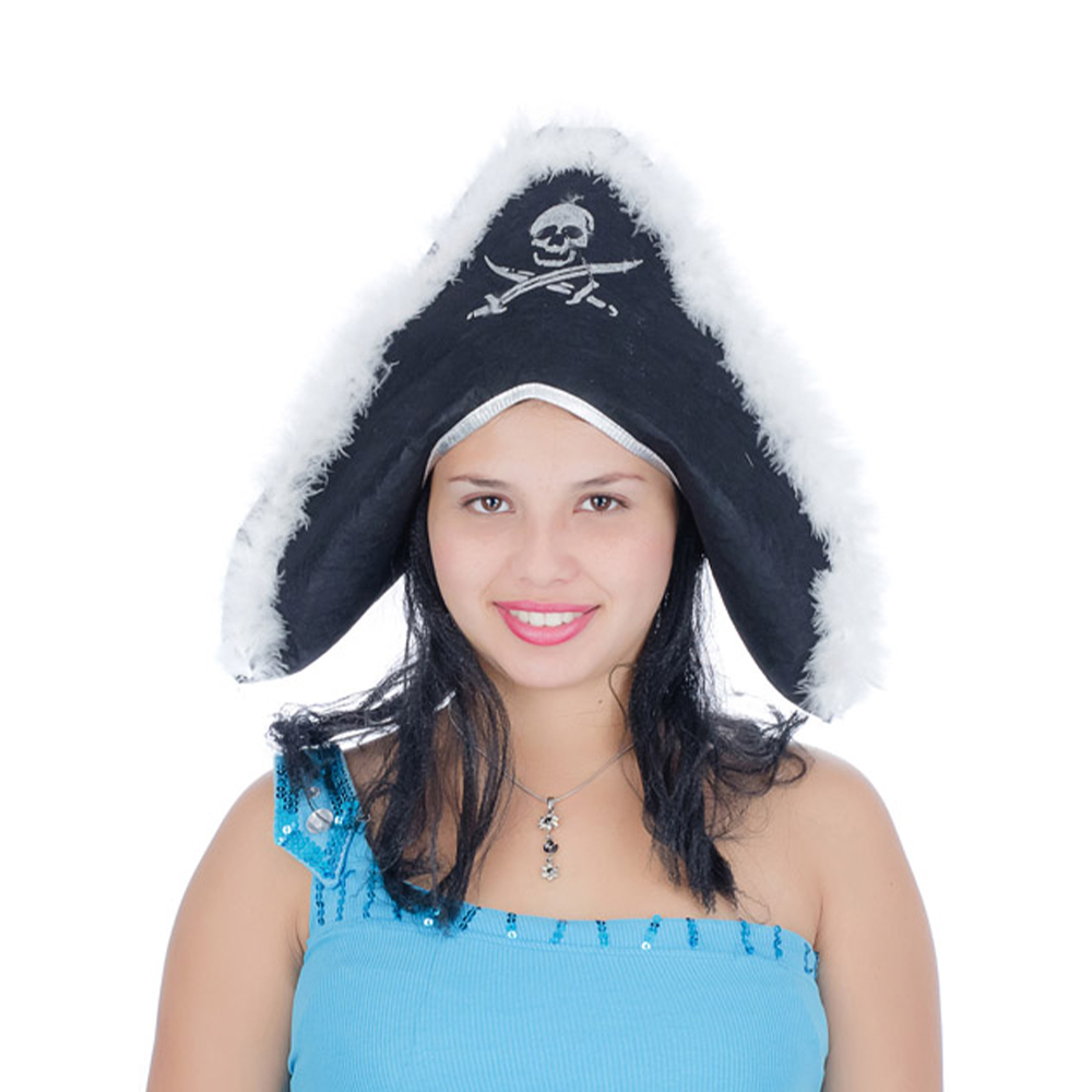 GORRO PIRATA CON CABELLO NEGRO
