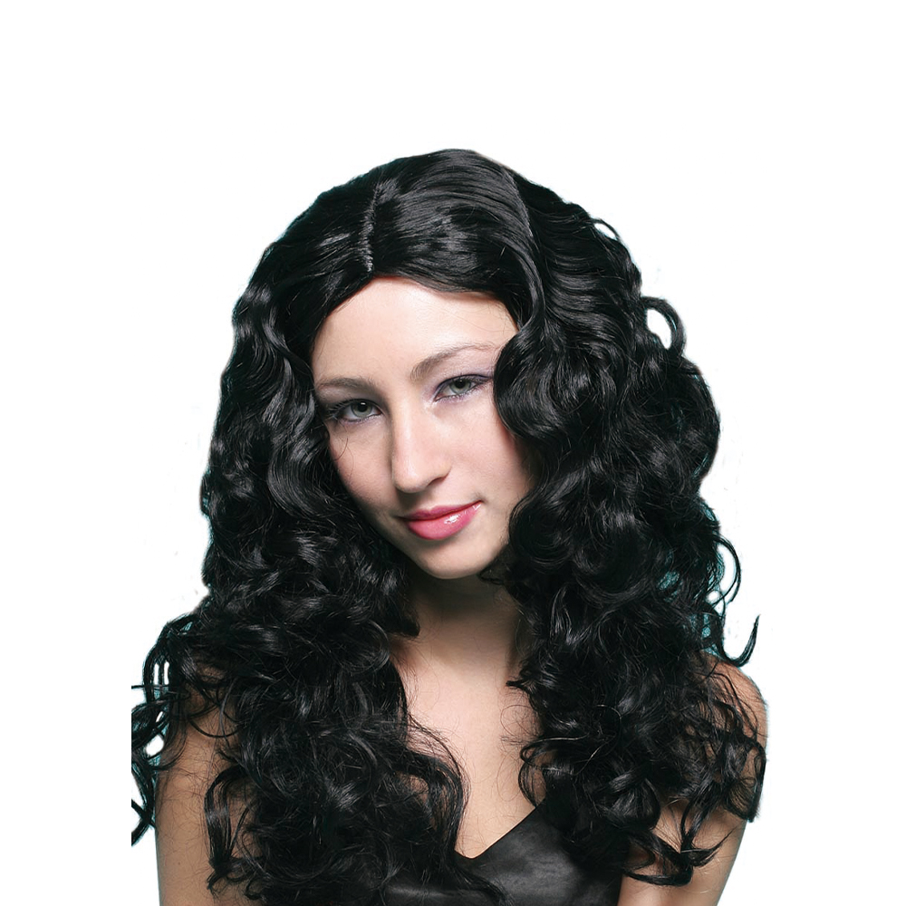 PELUCA SIN POLLINA ONDULADA NEGRA