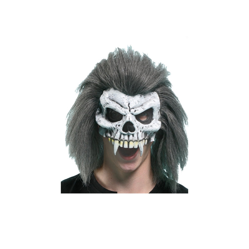 MASCARA LATEX CALAVERA CON CABELLO GRIS