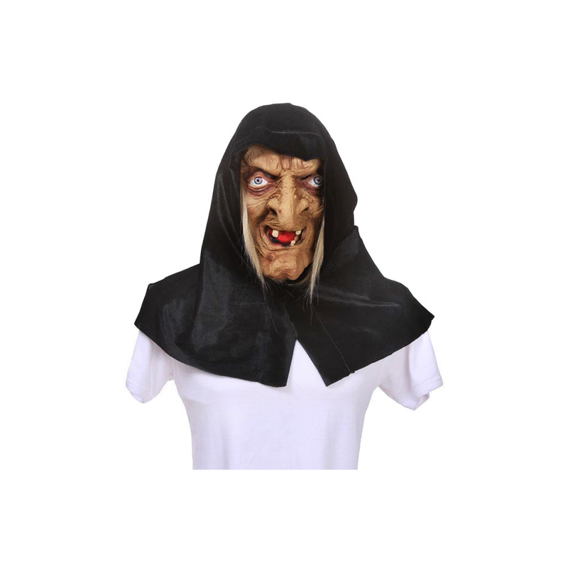 MASCARA LATEX BRUJA CON CAPUCHA NEGRA