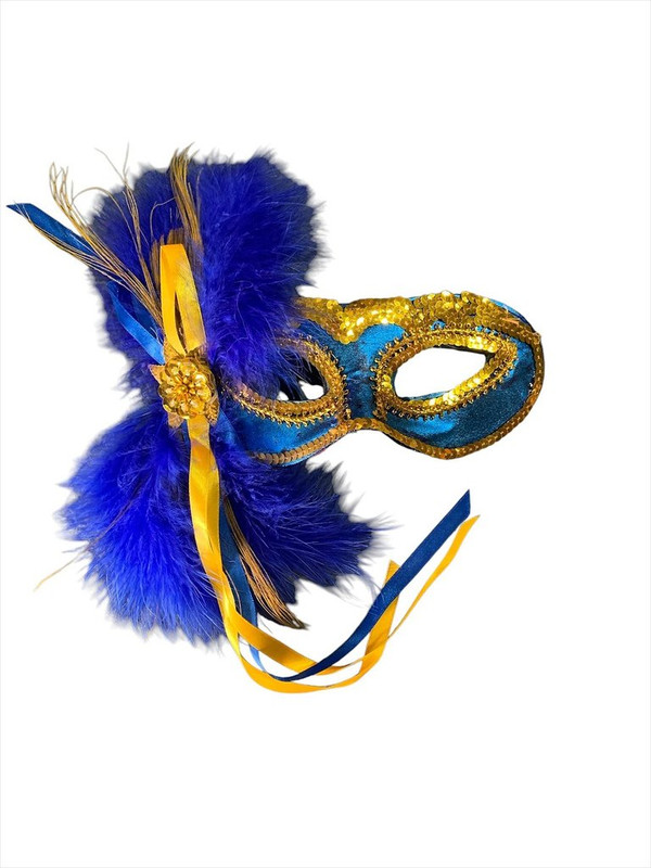 ANTIFAZ CON PLUMAS DE LADO AZUL