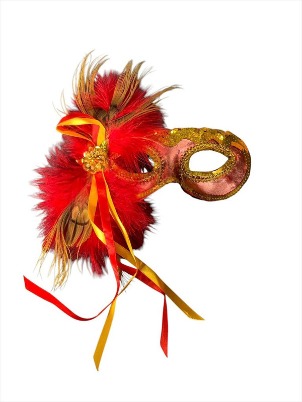 ANTIFAZ CON PLUMAS DE LADO ROJO