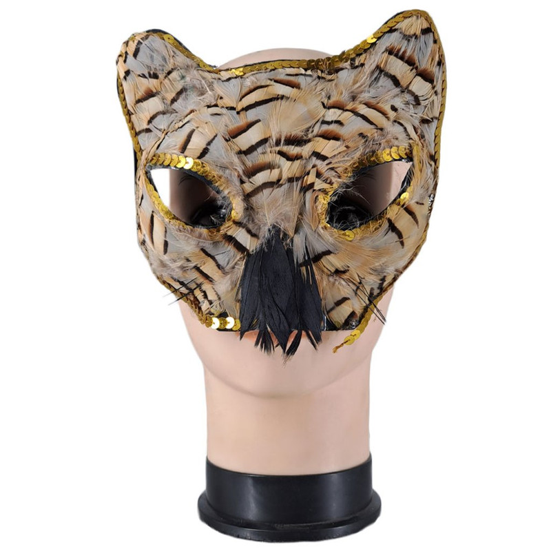 MASCARA PLASTICO GATO PLUMAS BEIGE
