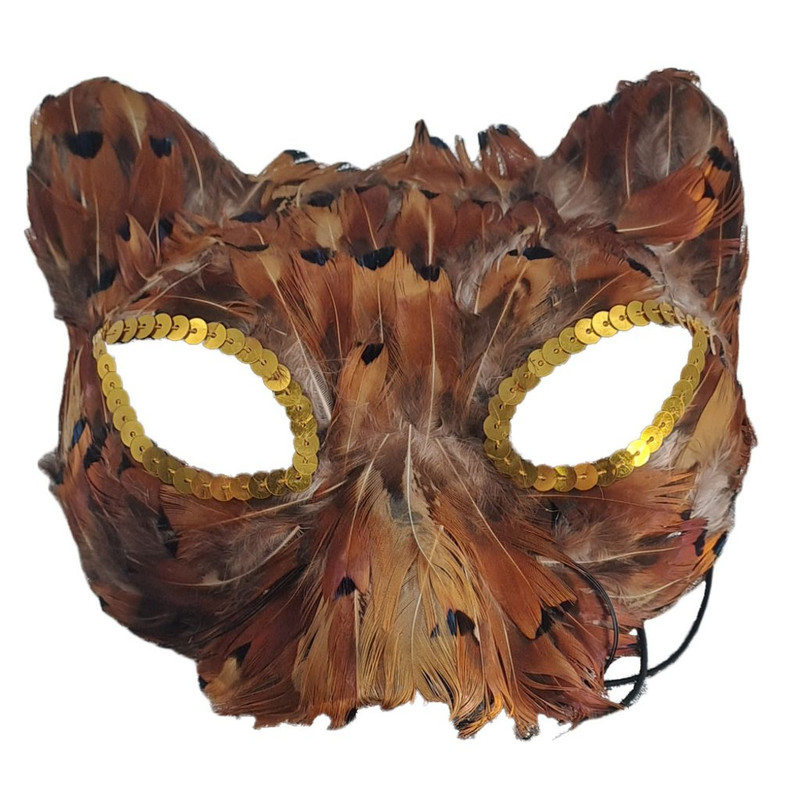 MASCARA PLASTICA GATO PLUMAS MARRON