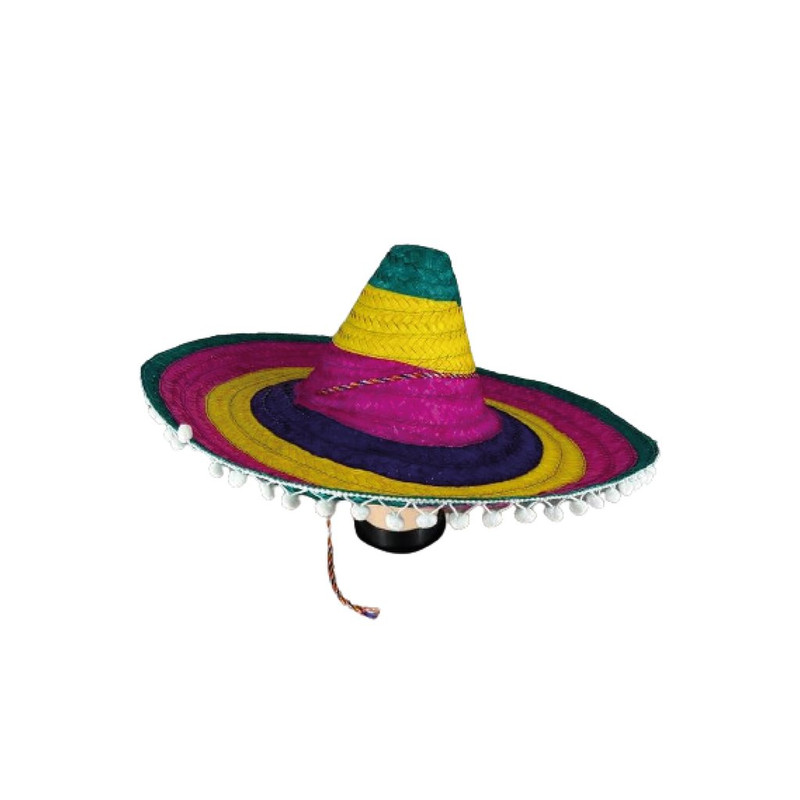 SOMBRERO MEXICANO MULTICOLOR CON POMPOM