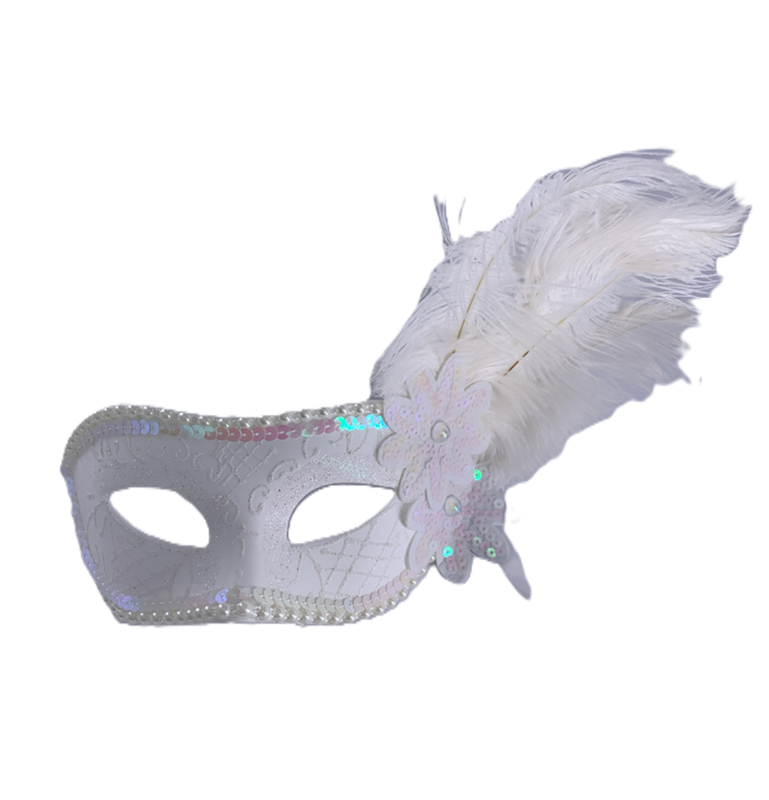 ANTIFAZ  BLANCO CON PLUMAS LATERALES