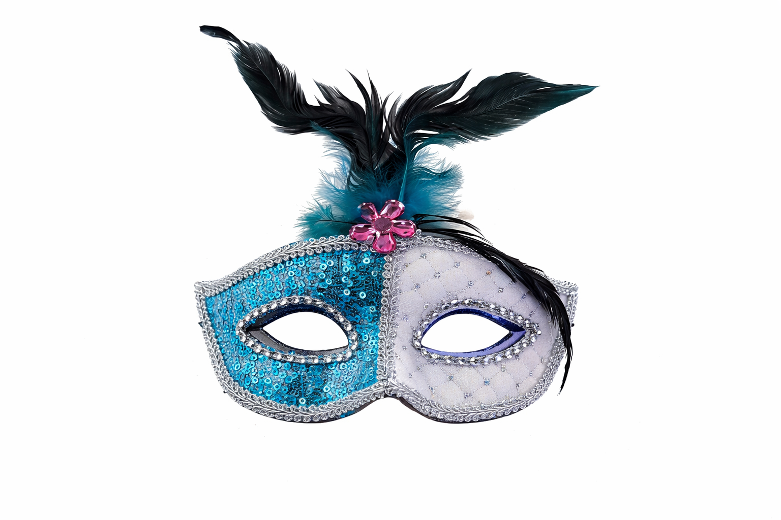 ANTIFAZ DOS COLORES CON PLUMAS