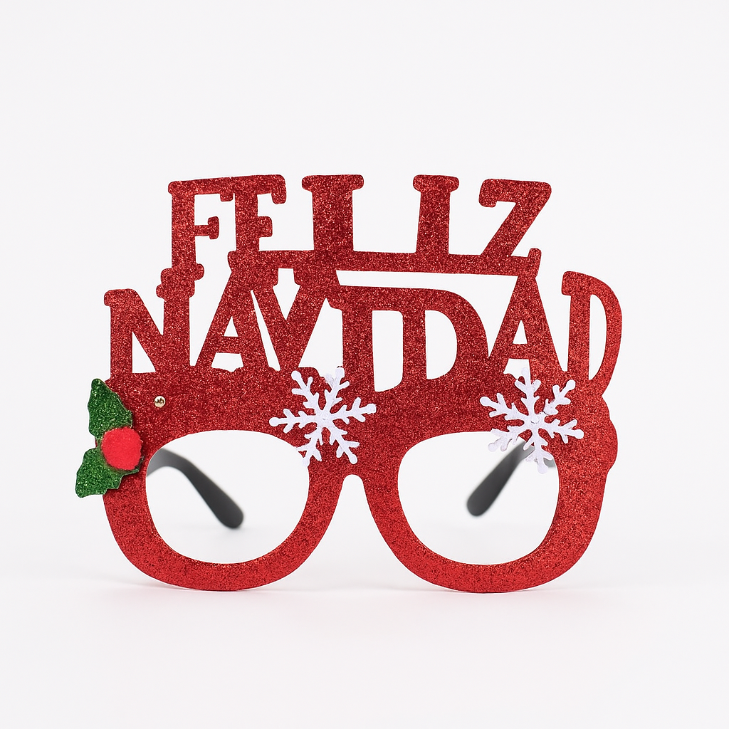 LENTES FELIZ NAVIDAD ESCARCHADO CON LUZ