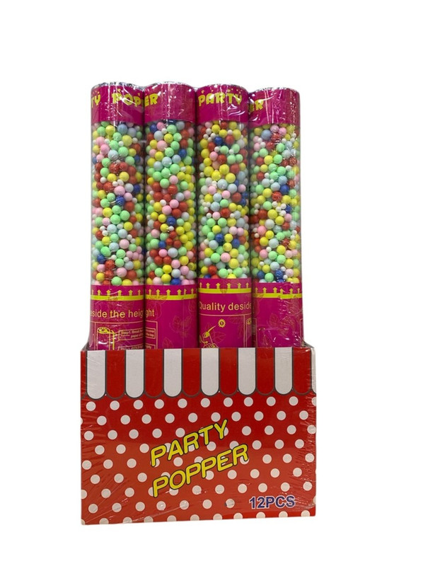 CAÑON DE CONFETI ESFERAS DE COLORES 28 CM