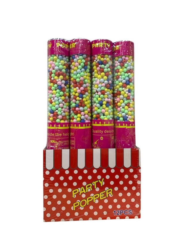 CAÑON DE CONFETI ESFERAS DE COLORES 58 CM