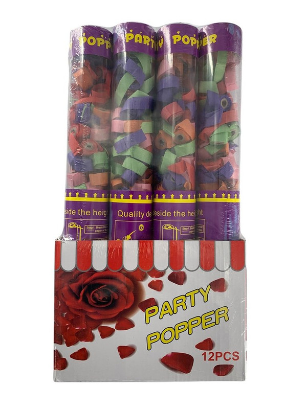 CAÑON DE CONFETI TRANSPARENTE SERPENTINA 28 CM