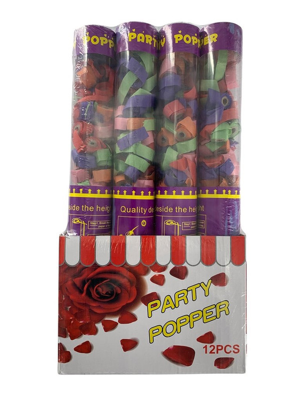 CAÑON DE CONFETI TRANSPARENTE SERPENTINA 38 CM