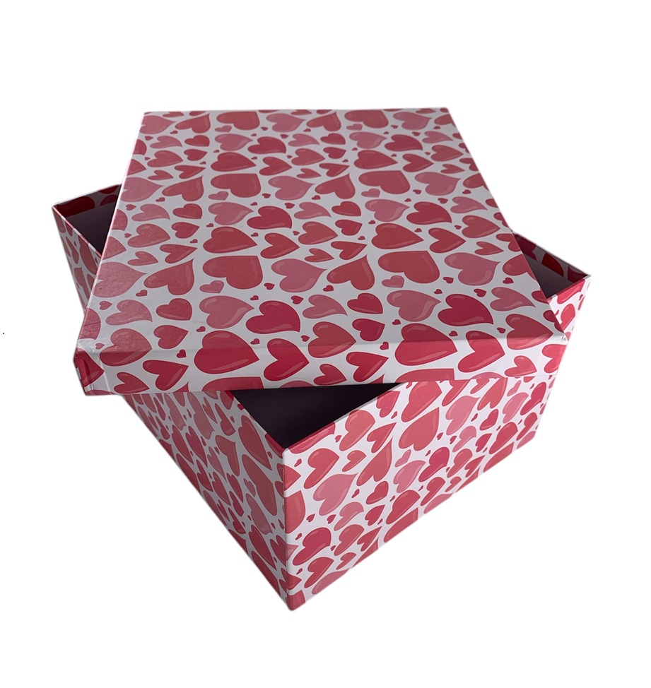 CAJA DE REGALO CORAZONES ROSADOS 14*9*8.5 CM