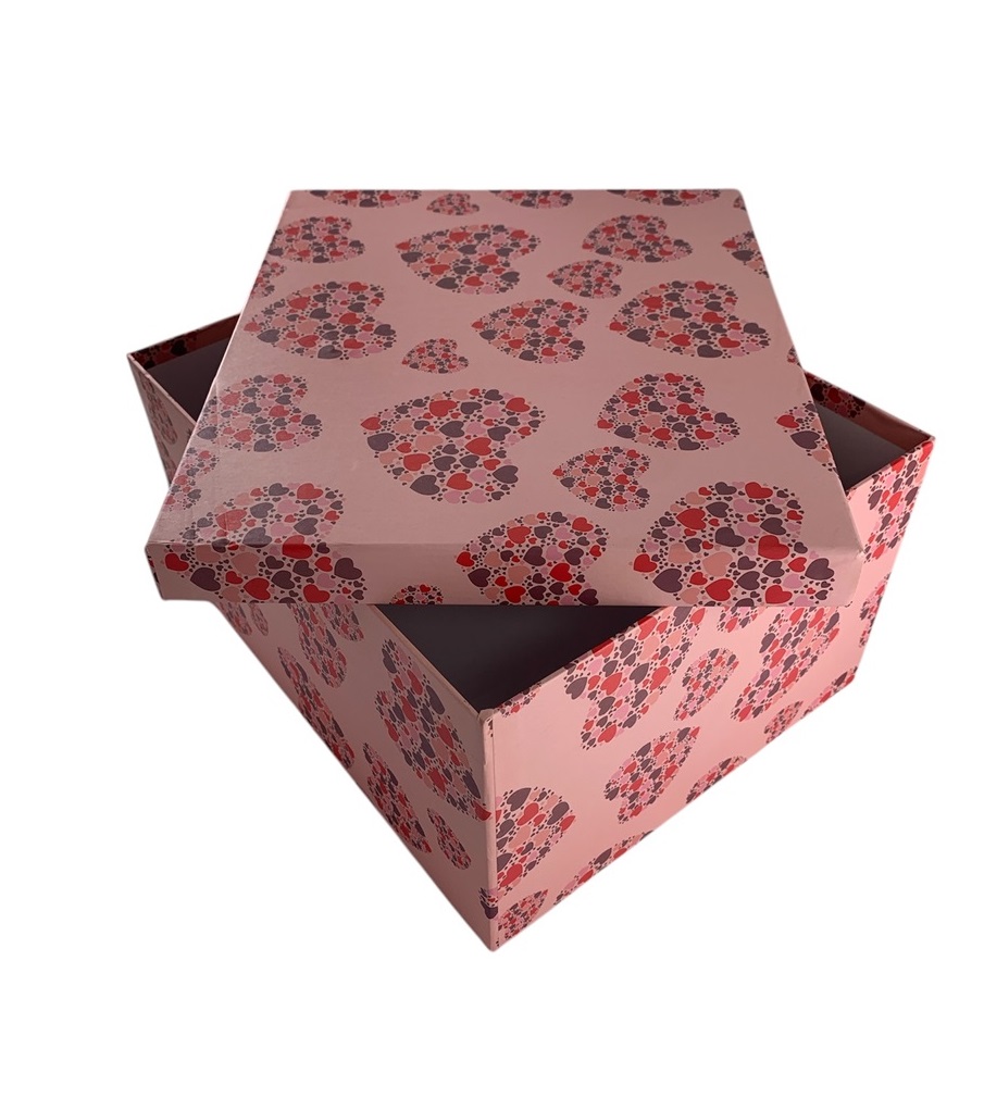 CAJA DE REGALO CORAZONES ROJO/ROSA/MARRON 12*7*7.5 CM
