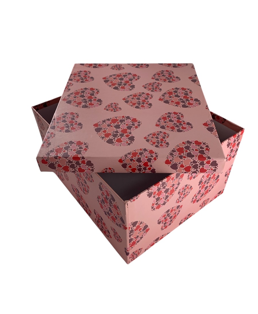 CAJA DE REGALO CORAZONES ROJO/ROSA/MARRON 30*25*16.5 CM