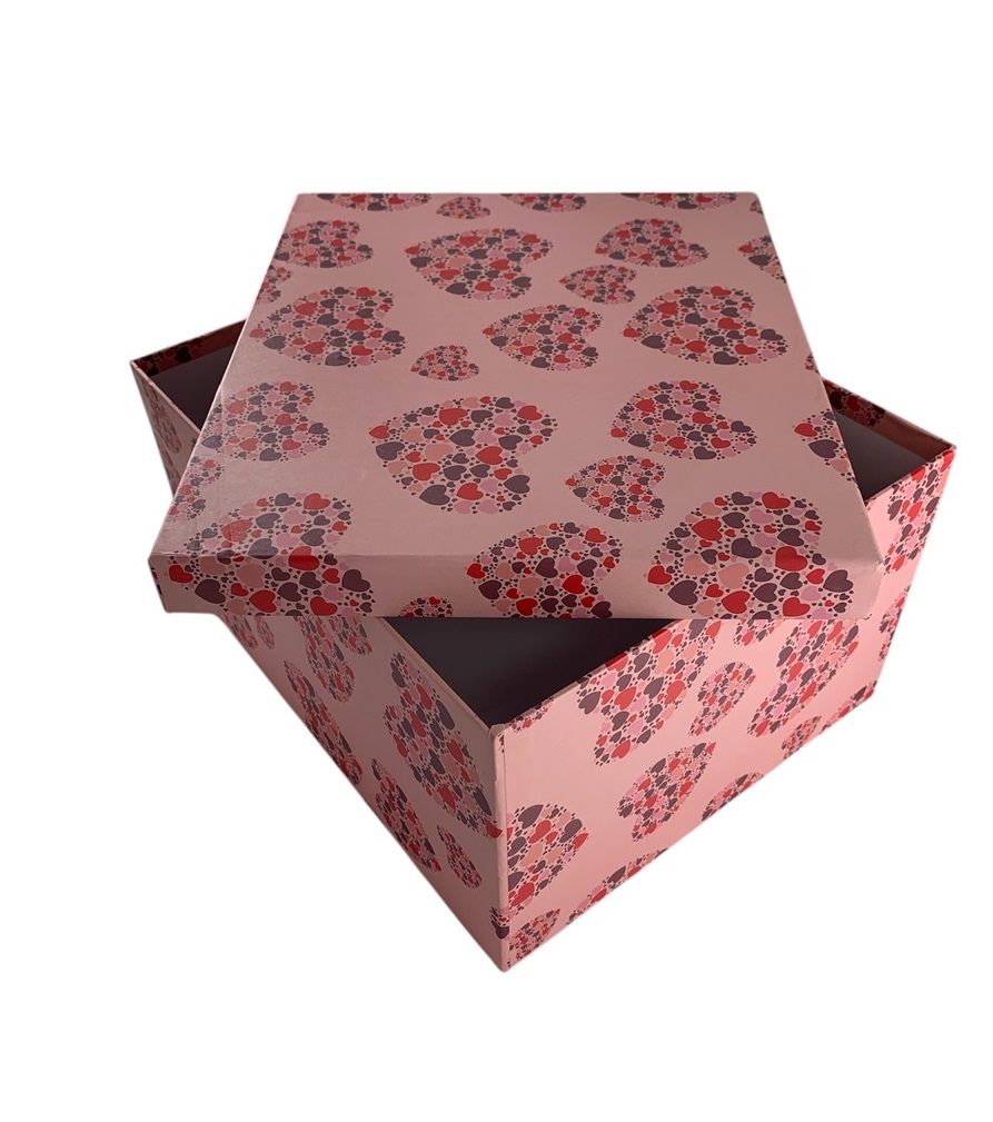 CAJA DE REGALO CORAZONES ROJO/ROSA/MARRON 14*9*8.5 CM