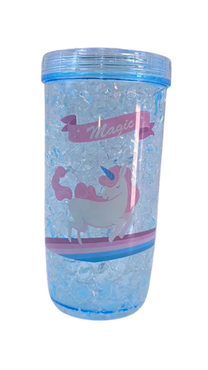 VASO PLASTICO CON TAPA UNICORNIO