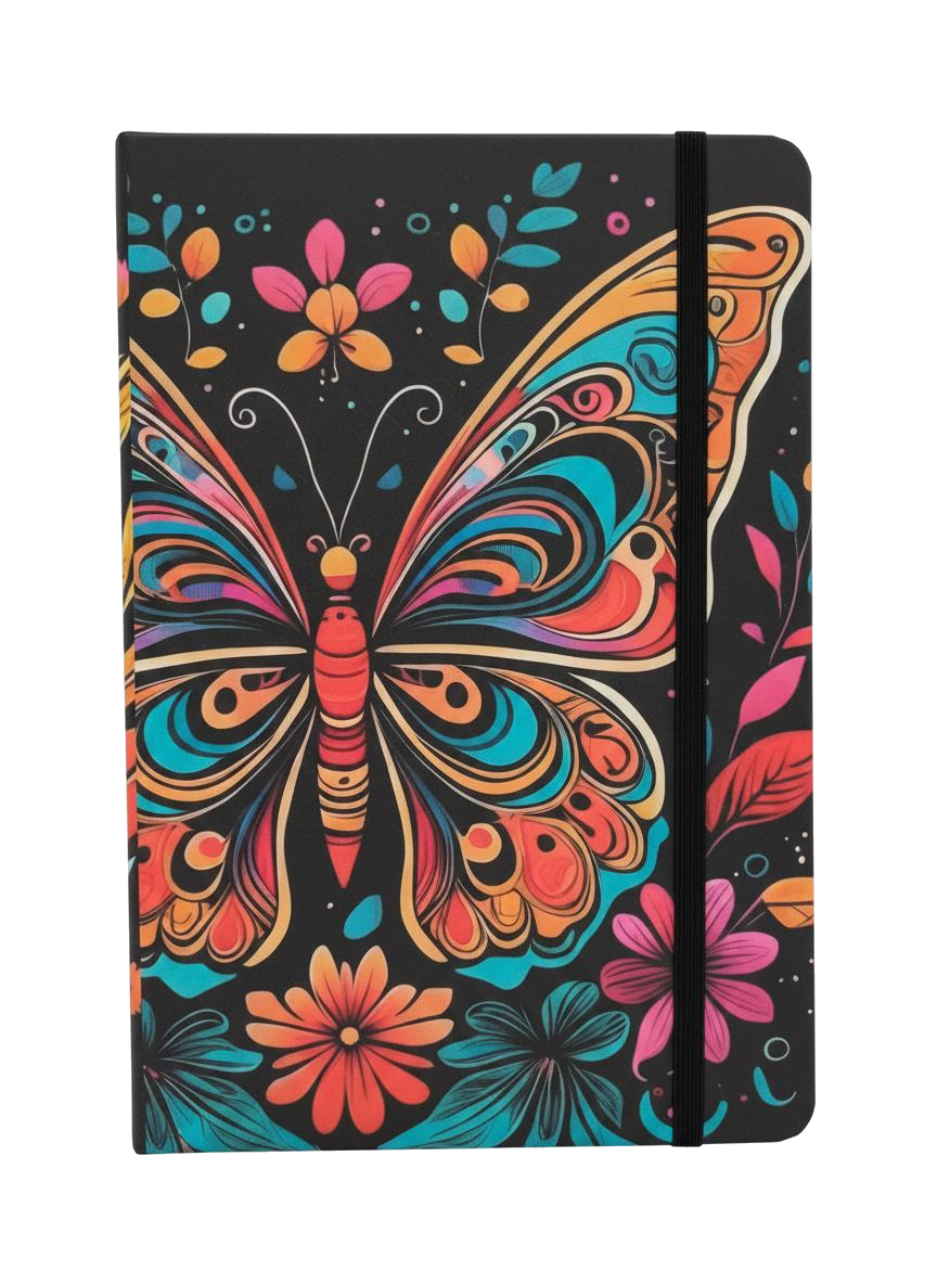 LIBRETA DE APUNTES 1L/80H MARIPOSA CON FLORES WEIBO