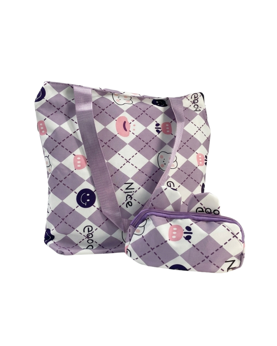 BOLSO DE MANO ESTAMPADO CONEJITOS (MORADO/BLANCO)