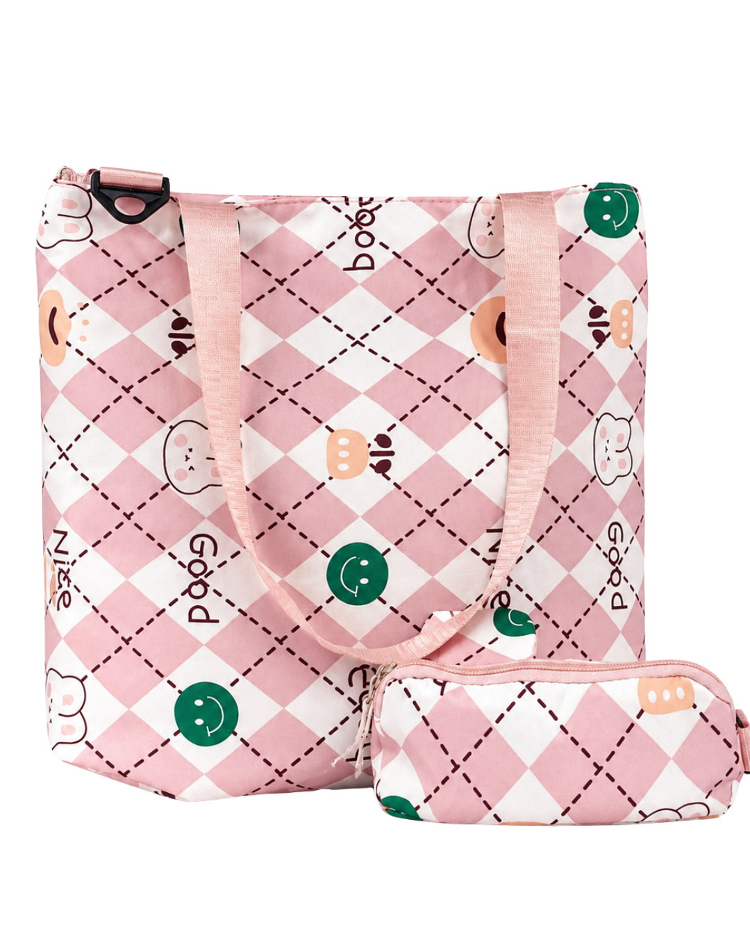 BOLSO DE MANO ESTAMPADO CONEJITOS (ROSADO/BLANCO)