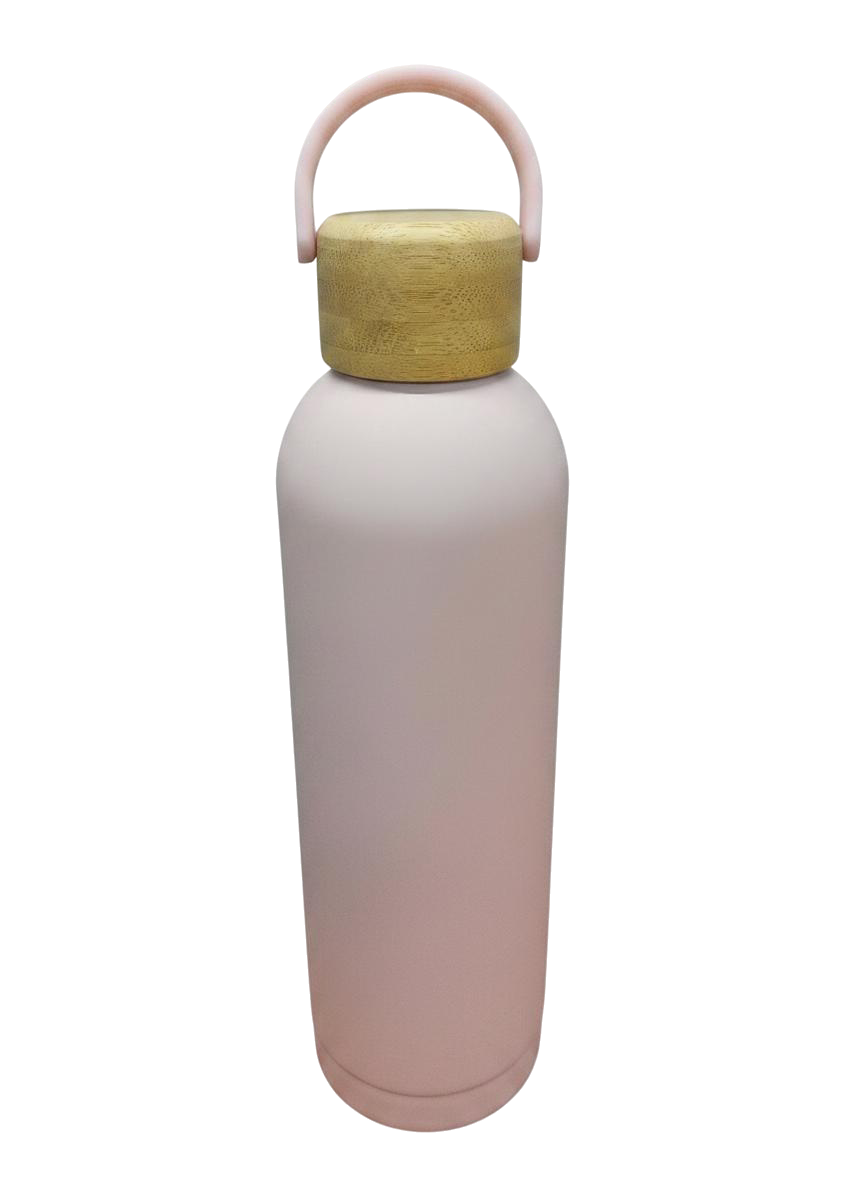 TERMO CON TAPA DE MADERA MEDIANO (ROSADO)