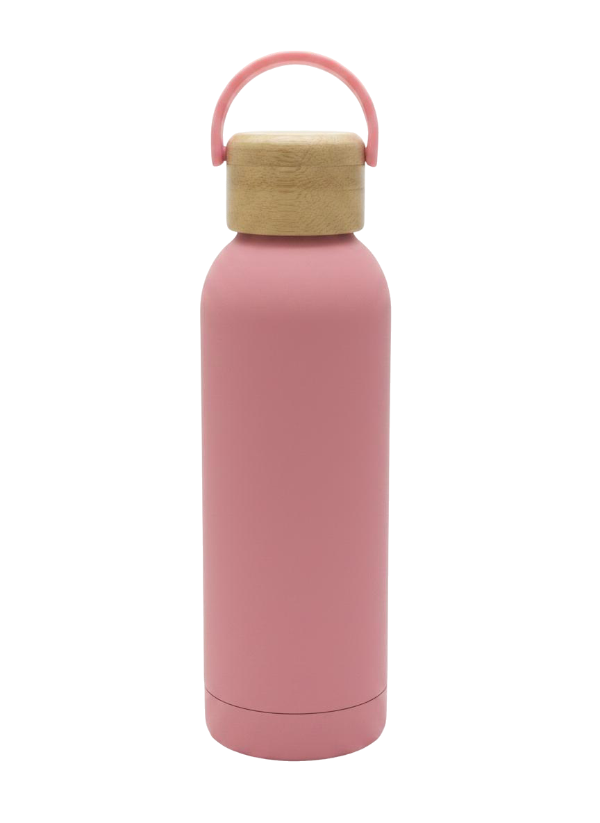 TERMO CON TAPA DE MADERA PEQUEÑO (ROSADO)