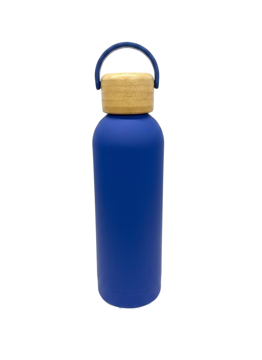 TERMO CON TAPA DE MADERA PEQUEÑO (AZUL)