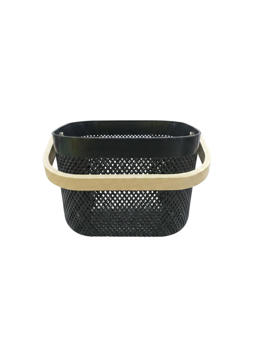 CESTA CUADRADA PEQUEÑA CON ASAS DE MADERA (NEGRO)