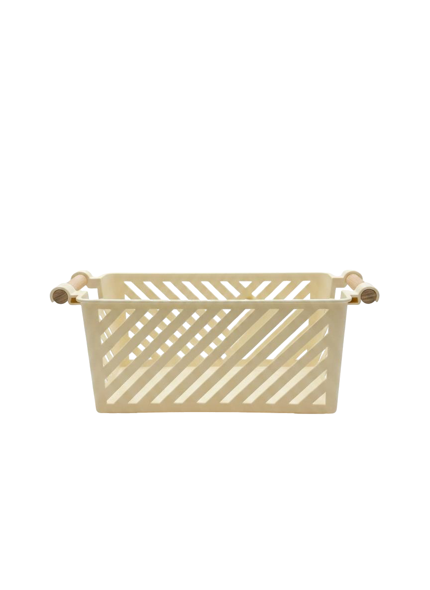 CESTA RECTANGULAR RAYAS DIAGONALES MANGO MADERA