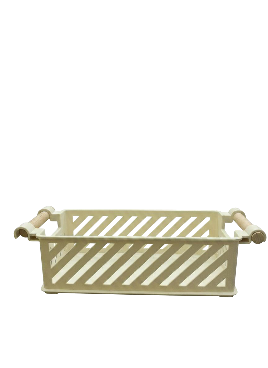 CESTA RECTANGULAR PEQ RAYAS DIAGONALES MANGO MADERA