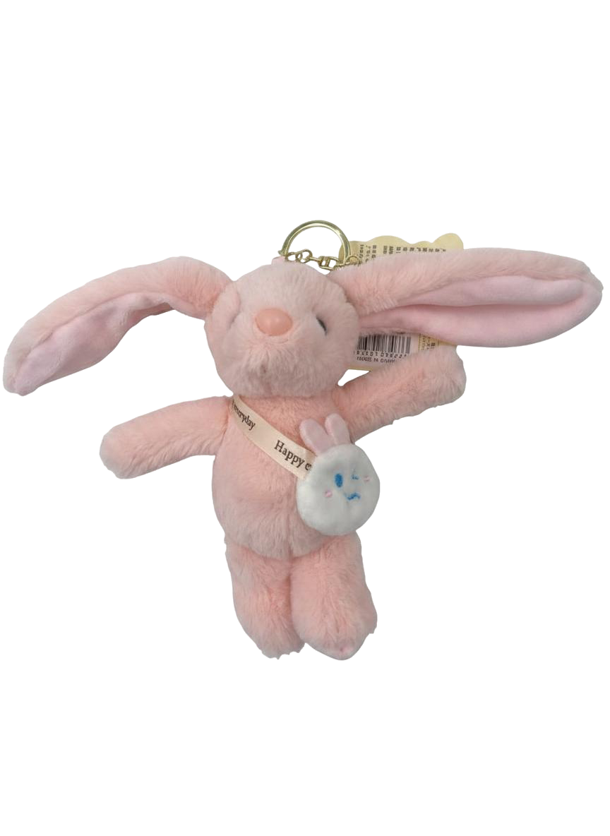 LLAVERO CON PELUCHE CONEJITO CON PIJAMA Y OLOR (ROSADO)