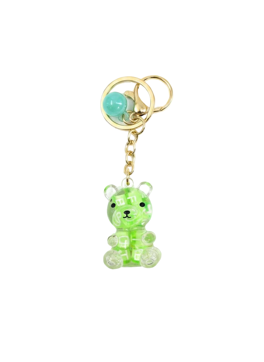 LLAVERO CON AGUA Y FIGURITAS (VERDE)