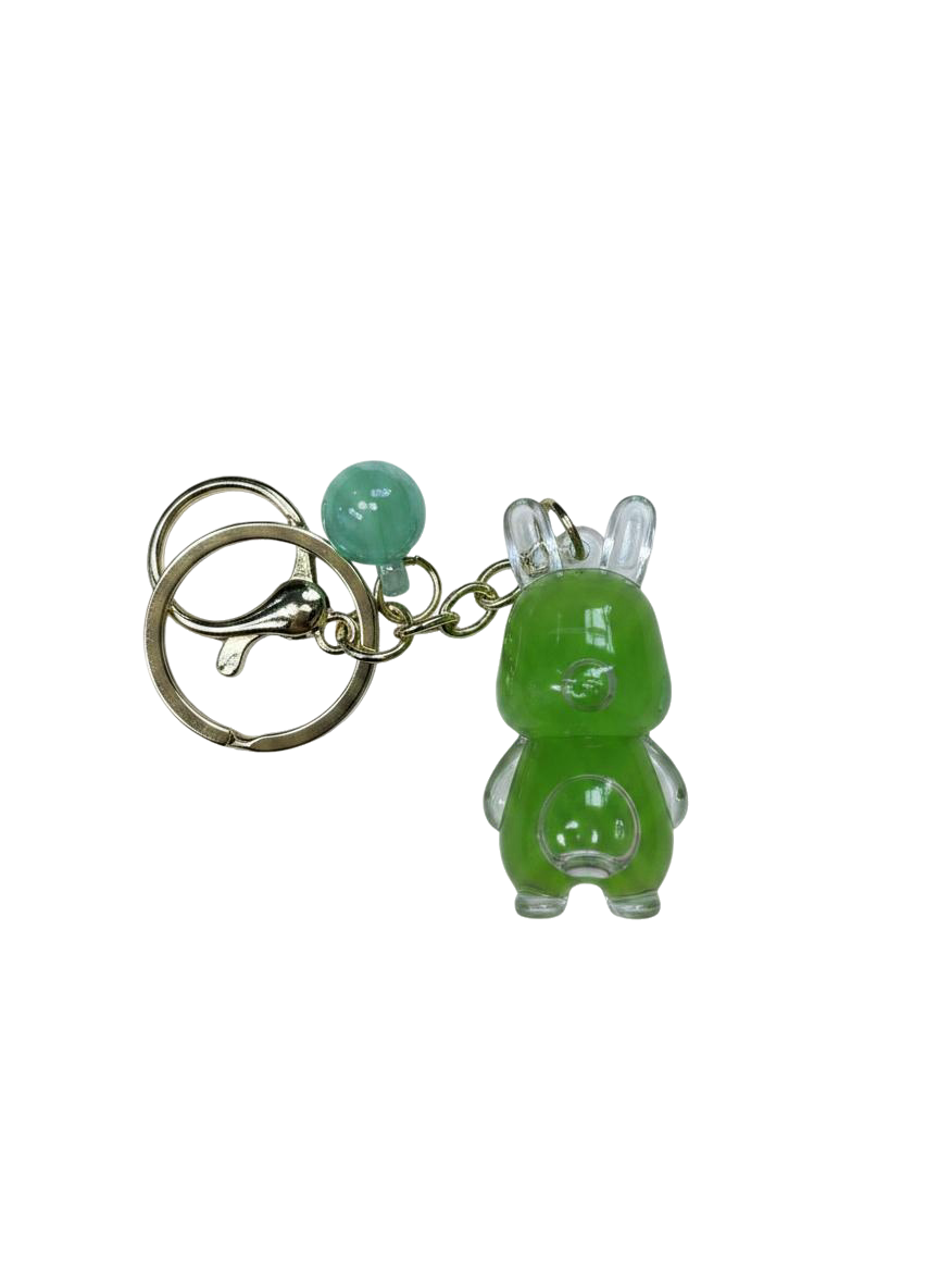 LLAVERO CON AGUA Y FIGURITAS (VERDE)