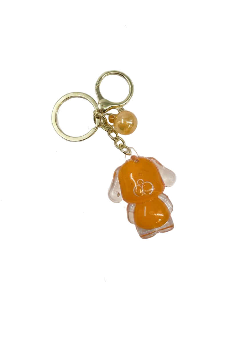 LLAVERO CON AGUA Y FIGURITAS (NARANJA)